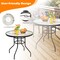 32 Inch Patio Tempered Glass Steel Frame Round Table with Convenient Umbrella Hole